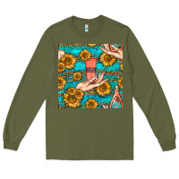 Army Green hand cream nail polish remover and sunflowers with leopard and glitter Long Sleeve Tee - BundleAndBundleShop