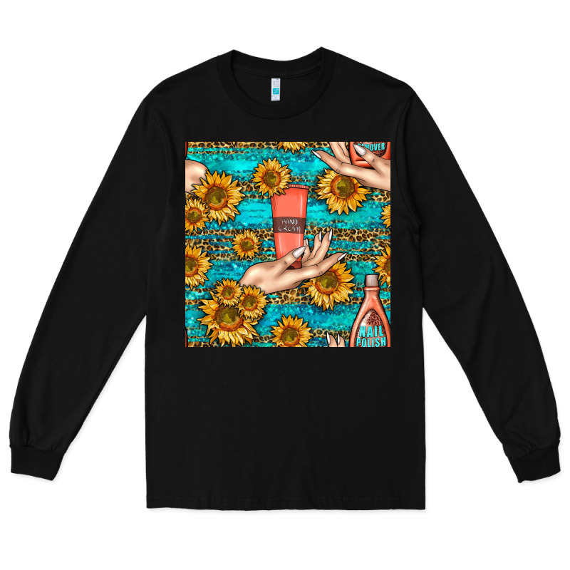 Hand Cream Nail Polish Remover And Sunflowers With Leopard And Glitter Long Sleeve Tee by BundleAndBundleShop | Teevron