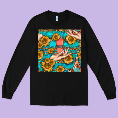Hand Cream Nail Polish Remover And Sunflowers With Leopard And Glitter Long Sleeve Tee Designed By Bundleandbundleshop