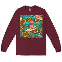 Burgundy hand cream nail polish remover and sunflowers with leopard and glitter Long Sleeve Tee - BundleAndBundleShop