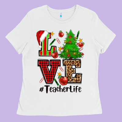 Love Teacher Life Christmas Ladies Tee Designed By Cowgirlartshop