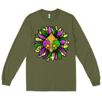 Army Green Mardi Gras Sunflower Long Sleeve Tee - BundleAndBundleShop