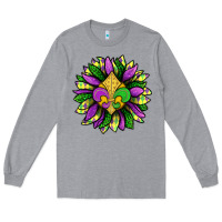 Heather Grey Mardi Gras Sunflower Long Sleeve Tee - BundleAndBundleShop