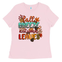 Bubblegum Pink fall breeze and autumn leaves Ladies Tee - CowGirlArtShop