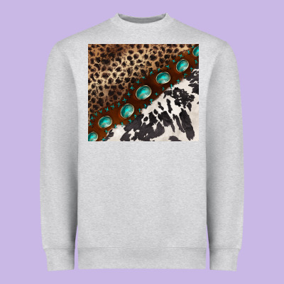Leopard And Cowhide Gemstone Leather Heavyweight Sweatshirt Designed By Barkaloodesign
