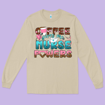 Coffee Gives Me Nurse Powers Bbs Long Sleeve Tee Designed By Bundleandbundleshop