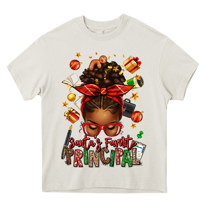 Santas Favorite Principal Afro Messy Bun Heavy Core Tee by texasbilliewilder | Teevron