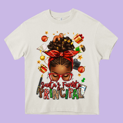 Santas Favorite Principal Afro Messy Bun Heavy Core Tee Designed By Texasbilliewilder