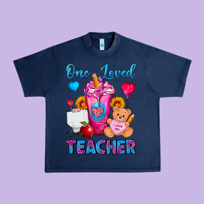 One Loved Teacher Valentines Day Cold Drink Frappe Urban Heavy Tee Designed By Fadigitalartstudio