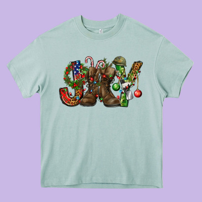 Army Christmas Joy Heavy Core Tee Designed By Nancycooperartshop