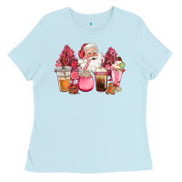 Baby Blue pink christmas pink tree santa coffe cups Ladies Tee - CowGirlArtShop