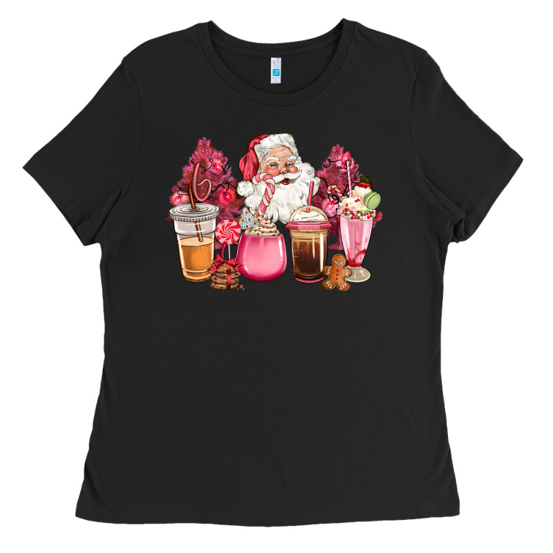 Pink Christmas Pink Tree Santa Coffe Cups Ladies Tee by CowGirlArtShop | Teevron