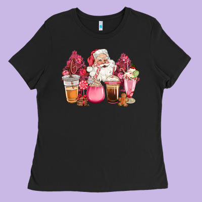 Pink Christmas Pink Tree Santa Coffe Cups Ladies Tee Designed By Cowgirlartshop