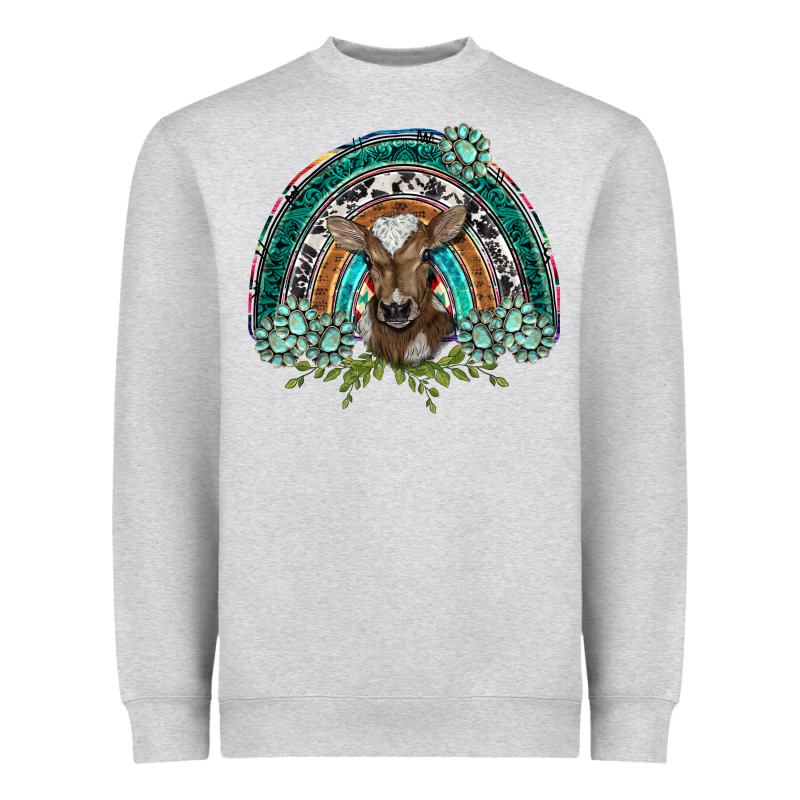 Turquoise Gemstones Brown Baby Cow  Rainbow Heavyweight Sweatshirt by BarkalooDesign | Teevron