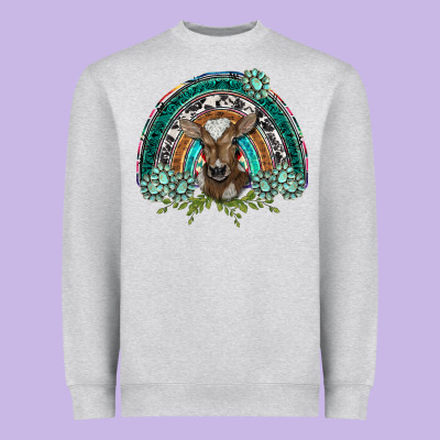 Turquoise Gemstones Brown Baby Cow  Rainbow Heavyweight Sweatshirt Designed By Barkaloodesign