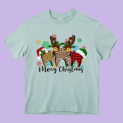 Merry Christmas Tooth Heavy Core Tee Designed By Texasbilliewilder