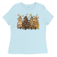 Baby Blue merry christmas leopard trees Ladies Tee - CowGirlArtShop
