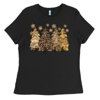 Black merry christmas leopard trees Ladies Tee - CowGirlArtShop