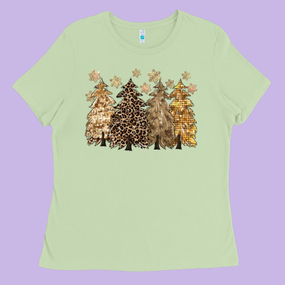 Merry Christmas Leopard Trees Ladies Tee Designed By Cowgirlartshop