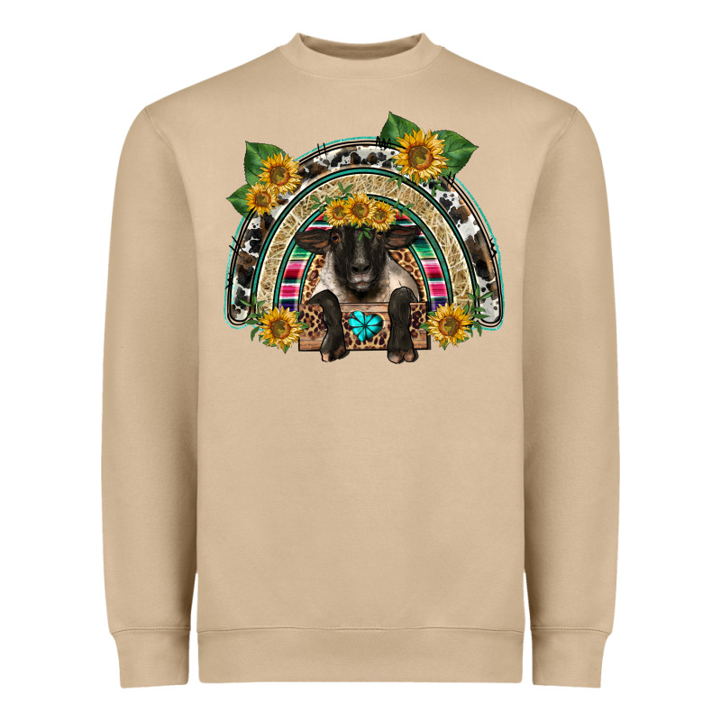 Suffolk Ewe Front Sunflowers Rainbow Heavyweight Sweatshirt by BarkalooDesign | Teevron
