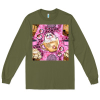Army Green cat coffee cups and paw with leopard and glitter seamless pattern bbs Long Sleeve Tee - BundleAndBundleShop
