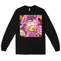 Black cat coffee cups and paw with leopard and glitter seamless pattern bbs Long Sleeve Tee - BundleAndBundleShop
