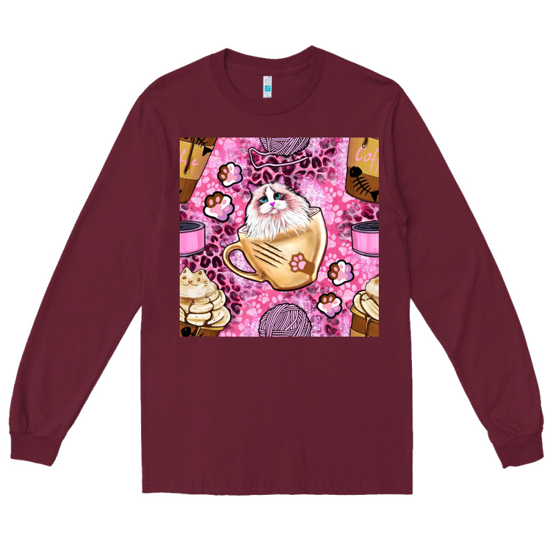 Cat Coffee Cups And Paw With Leopard And Glitter Seamless Pattern Bbs Long Sleeve Tee by BundleAndBundleShop | Teevron
