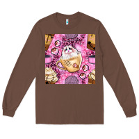 Chestnut cat coffee cups and paw with leopard and glitter seamless pattern bbs Long Sleeve Tee - BundleAndBundleShop