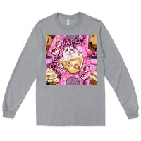 Heather Grey cat coffee cups and paw with leopard and glitter seamless pattern bbs Long Sleeve Tee - BundleAndBundleShop