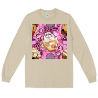Mushroom cat coffee cups and paw with leopard and glitter seamless pattern bbs Long Sleeve Tee - BundleAndBundleShop