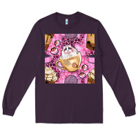 Plum cat coffee cups and paw with leopard and glitter seamless pattern bbs Long Sleeve Tee - BundleAndBundleShop
