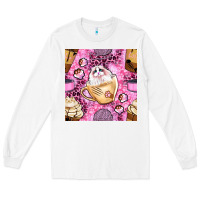 White cat coffee cups and paw with leopard and glitter seamless pattern bbs Long Sleeve Tee - BundleAndBundleShop