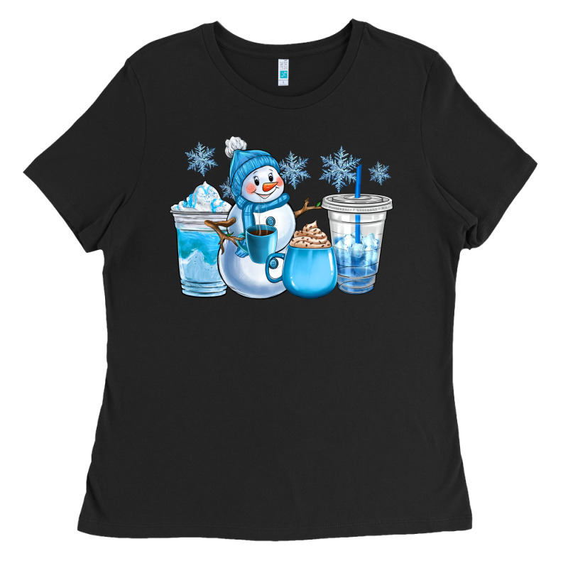 Winter Snowman Coffee Cups Ladies Tee by CowGirlArtShop | Teevron