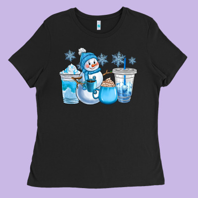 Winter Snowman Coffee Cups Ladies Tee Designed By Cowgirlartshop