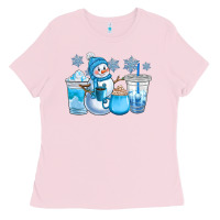 Bubblegum Pink winter snowman coffee cups Ladies Tee - CowGirlArtShop