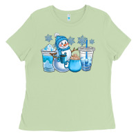 Matcha winter snowman coffee cups Ladies Tee - CowGirlArtShop