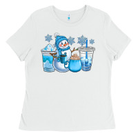 White winter snowman coffee cups Ladies Tee - CowGirlArtShop