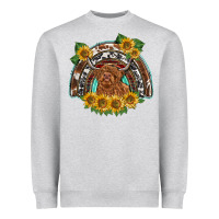 Heather Grey scottish calf sunflowers rainbow Heavyweight Sweatshirt - BarkalooDesign