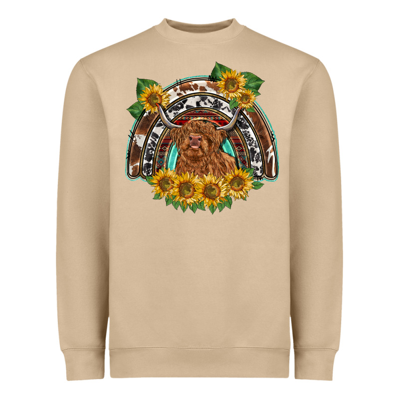 Scottish Calf Sunflowers Rainbow Heavyweight Sweatshirt by BarkalooDesign | Teevron