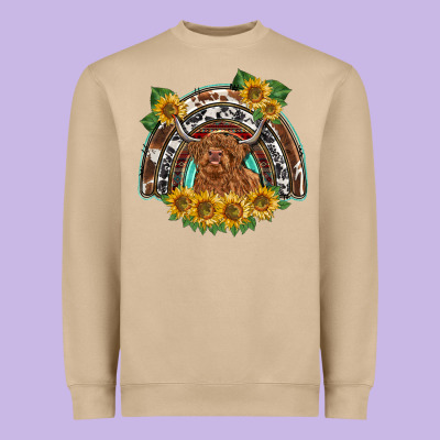 Scottish Calf Sunflowers Rainbow Heavyweight Sweatshirt Designed By Barkaloodesign