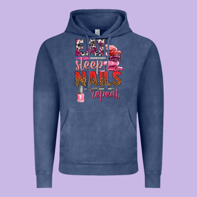 Eat Sleep Nails Repeat Bbs Vintage Hoodie Designed By Bundleandbundleshop