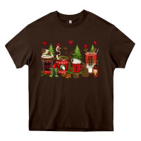 Chocolate Brown Christmas coffee cups Heavy Core Tee - texasbilliewilder
