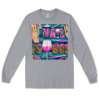Heather Grey nail boss money hand and wine with gemstone leopard and zebra seamless Long Sleeve Tee - BundleAndBundleShop