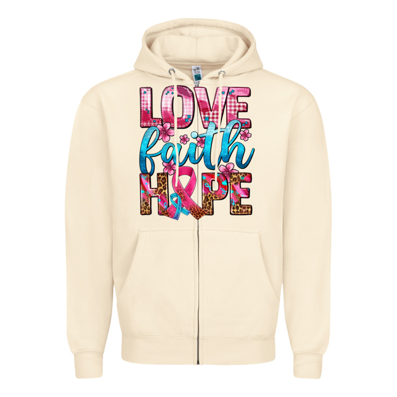 Love Faith Hope With Cancer Ribbon  Ado Zipper Hoodie by AdoDesignShop | Teevron