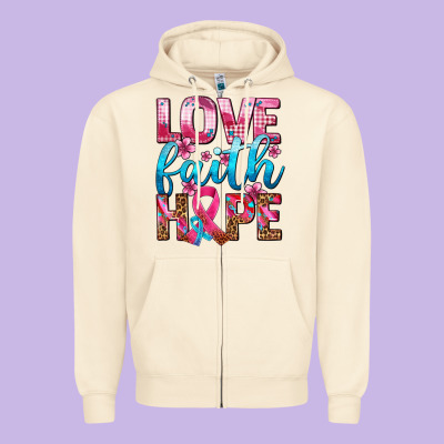 Love Faith Hope With Cancer Ribbon  Ado Zipper Hoodie Designed By Adodesignshop