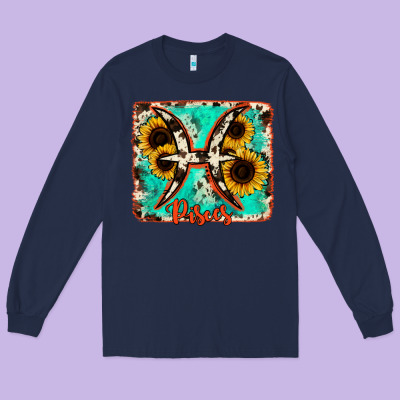 Pisces Turquoise Cowhide Long Sleeve Tee Designed By Ranaportraitstore