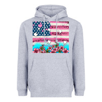 Heather Grey american flag and teeth with flowers Heavyweight Hoodie - AdoDesignShop