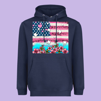 American Flag And Teeth With Flowers Heavyweight Hoodie Designed By Adodesignshop