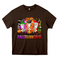 Chocolate Brown happy hallothanksmas goats Heavy Core Tee - texasbilliewilder