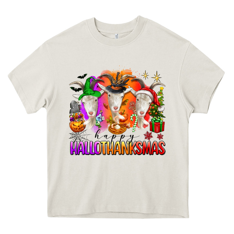 Happy Hallothanksmas Goats Heavy Core Tee by texasbilliewilder | Teevron